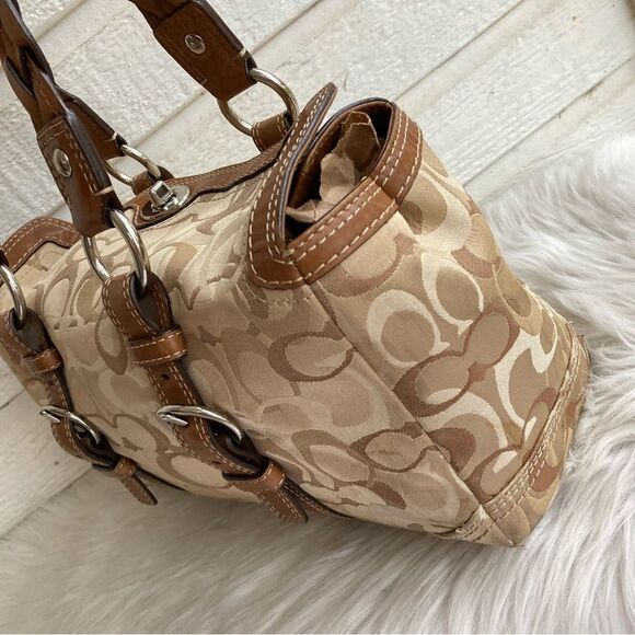 COACH Tan Signature Chelsea Optic Gallery Braided Handle Turnlock 10995 - Picture 3 of 11